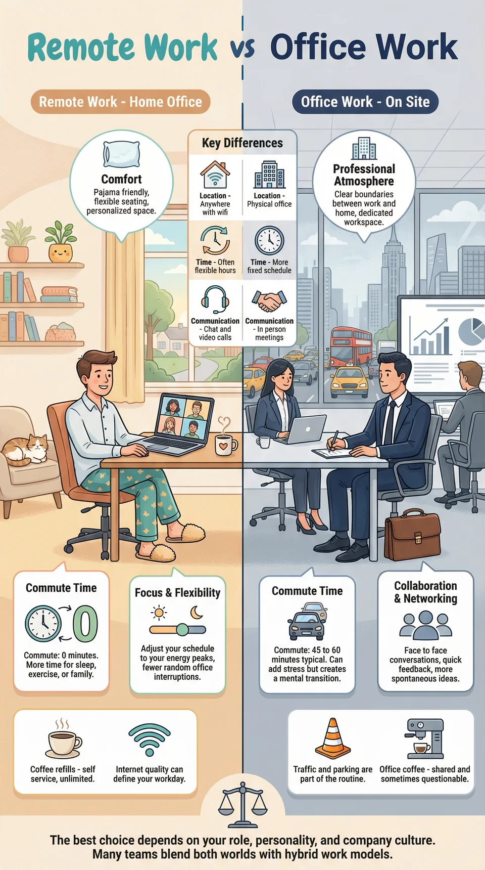 Remote work vs. office work